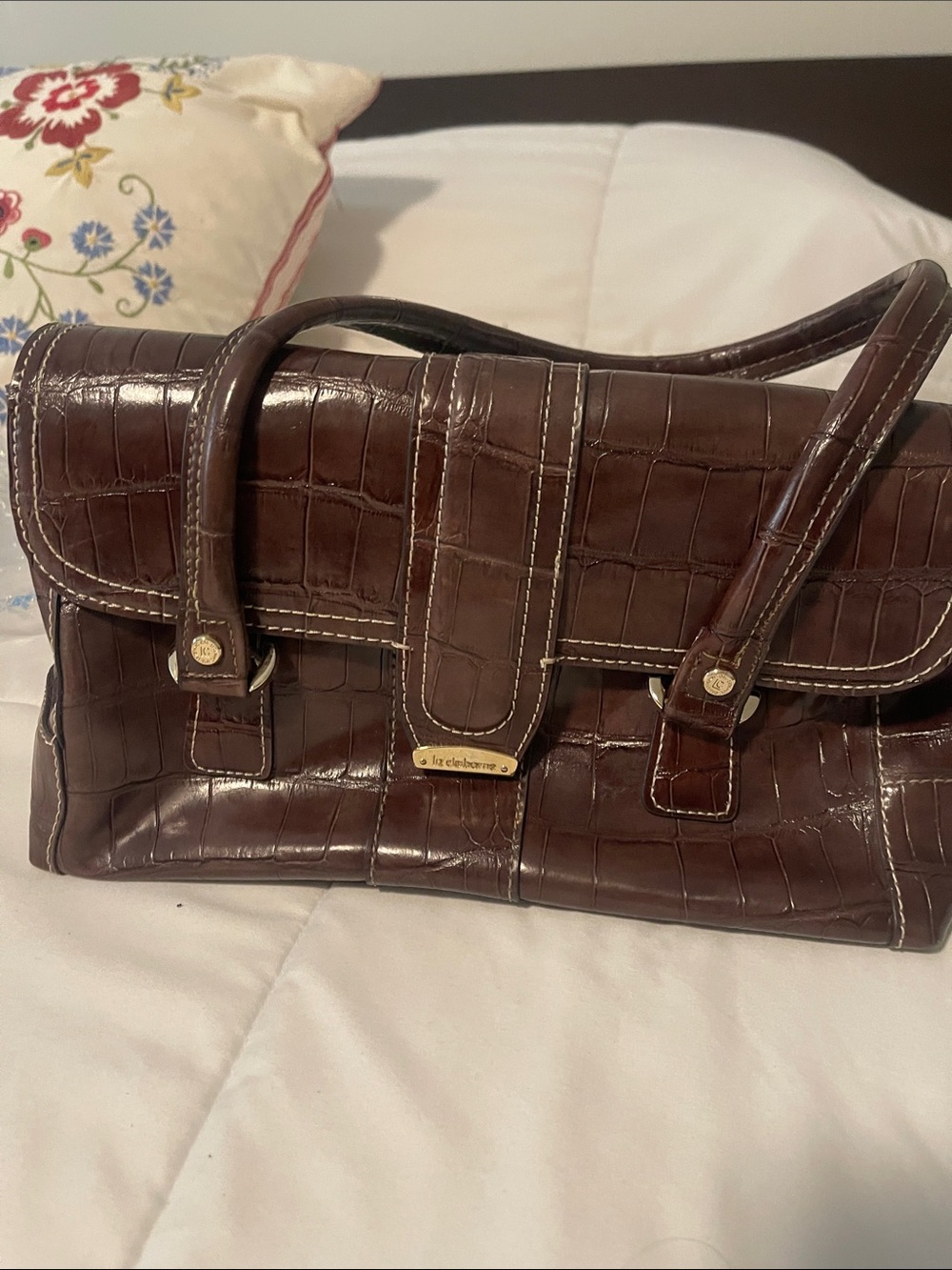Liz Claiborne Dark Brown Croc-Embossed Satchel